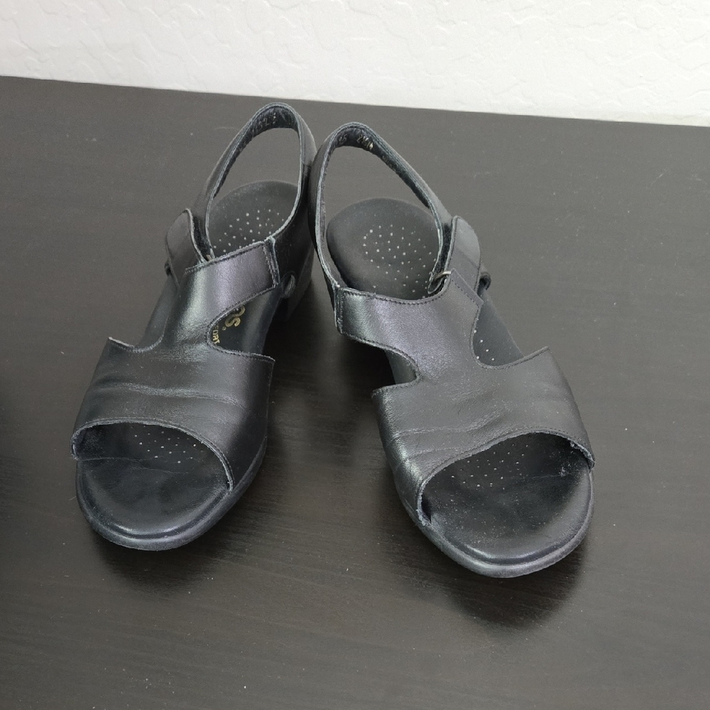 SAS Suntimer Black Slingback Open Toe Heel Sandal Black Women's Sandals 8.5M